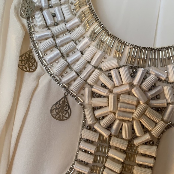 WH/BM Cream Silk top with embellishments - Picture 2 of 11